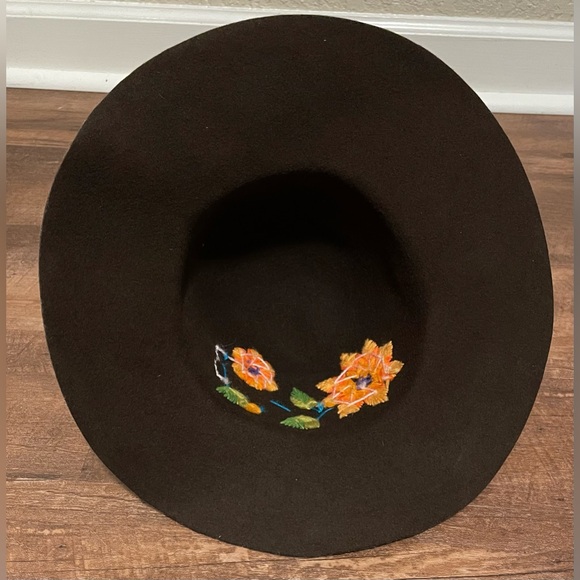 Artisan Brown wide brim floral embroidered floppy hat womens - Picture 6 of 6